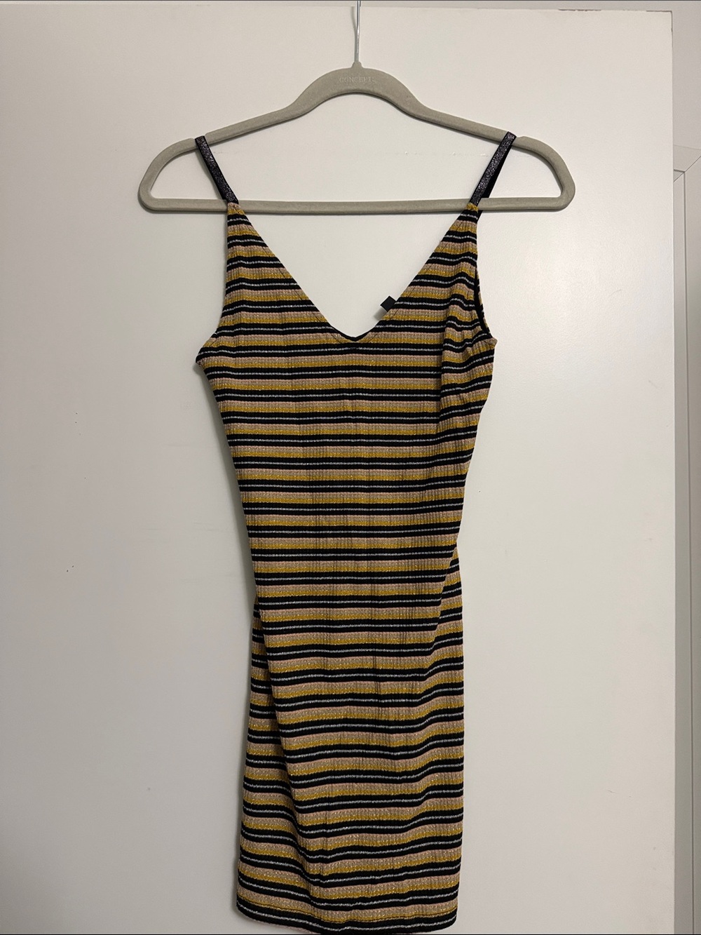 Topshop Striped Spaghetti-Strap Mini Dress in Mustard & Black